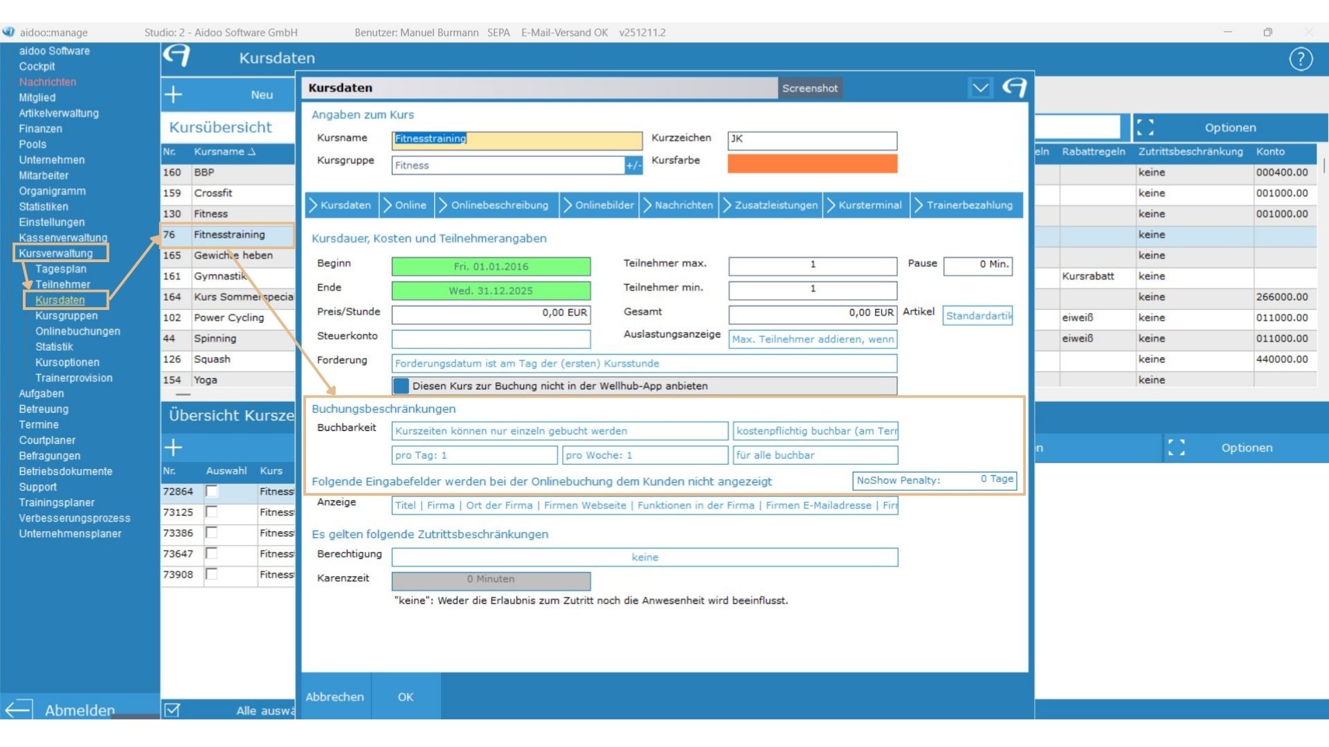 Buchungsbeschränkungen – Kurs
